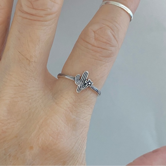 Sterling Silver Little Flower and Cactus Ring, Desert Tree Ring, Silver Rings - Picture 6 of 12